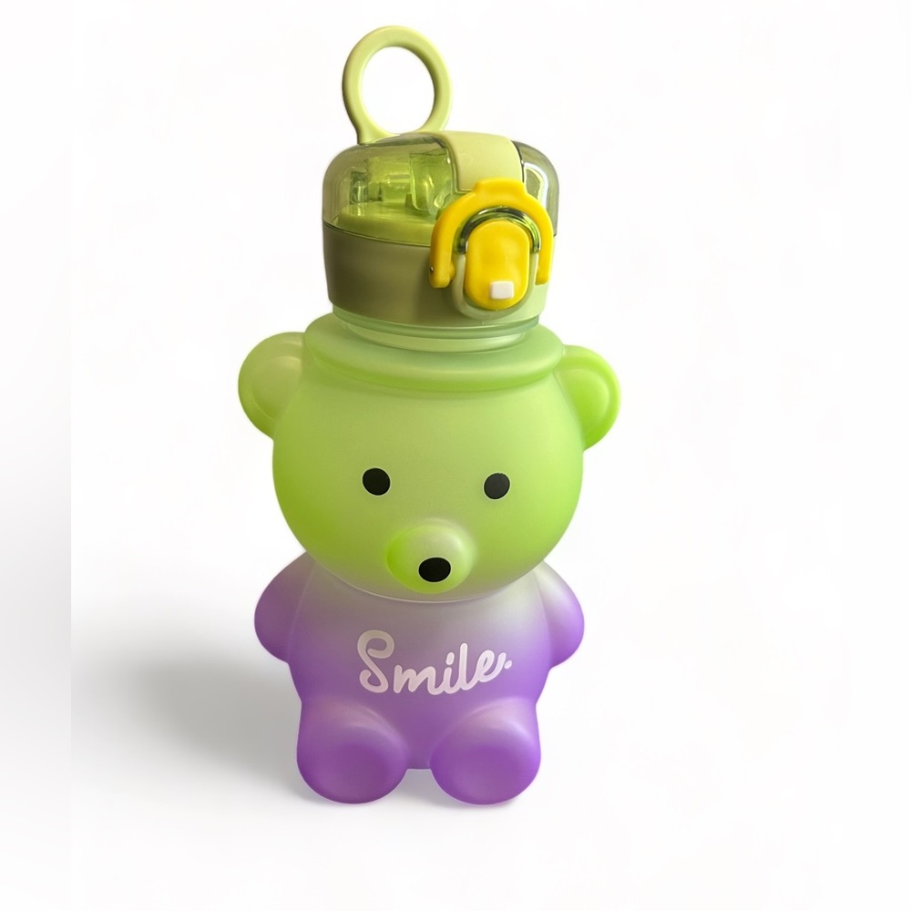 Bear kids water bottle with straw, travel cup, portable drinking bottle